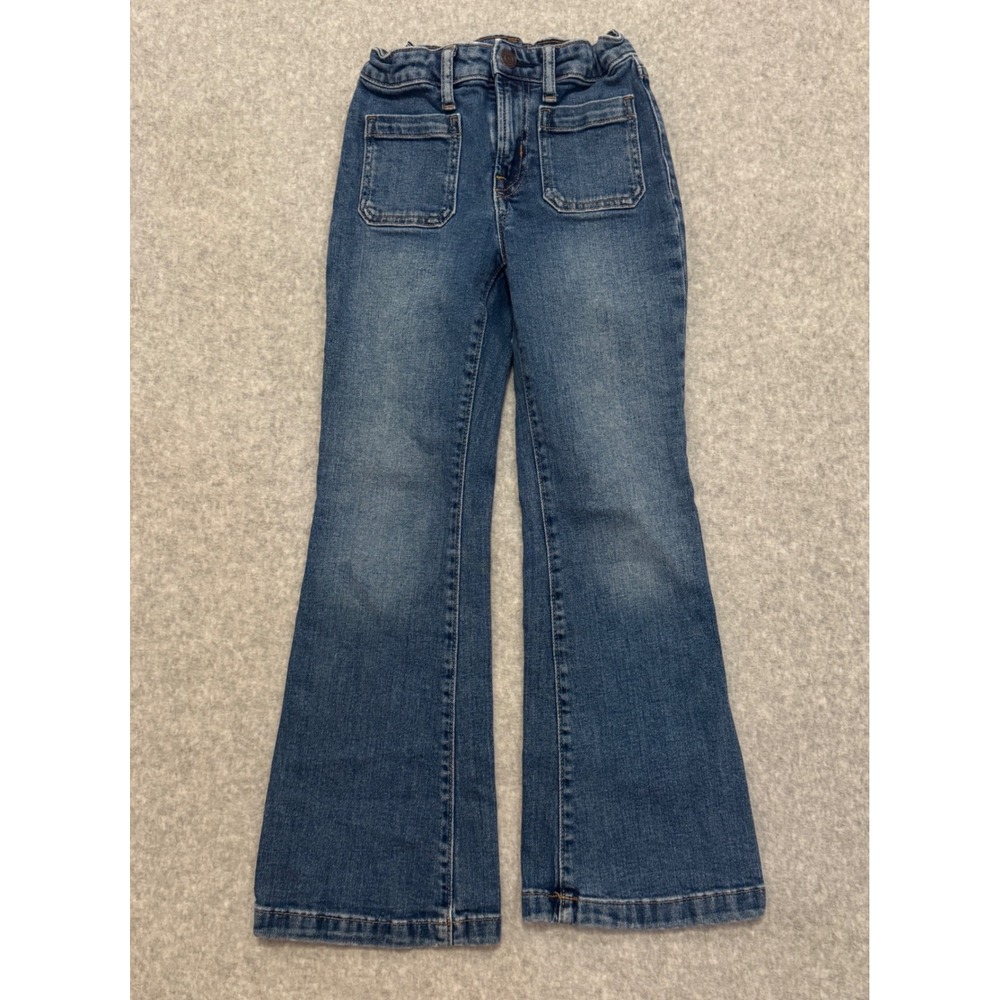 Gap Kids Girls Blue Flare High Rise Jeans Size 8 Adjustable Waist Patch Pockets
